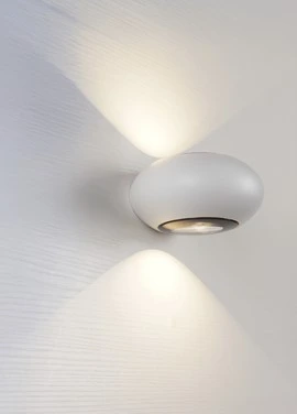 White Dome Outdoor Wall Light — Sandy White — Dome series · Round up/down wall
