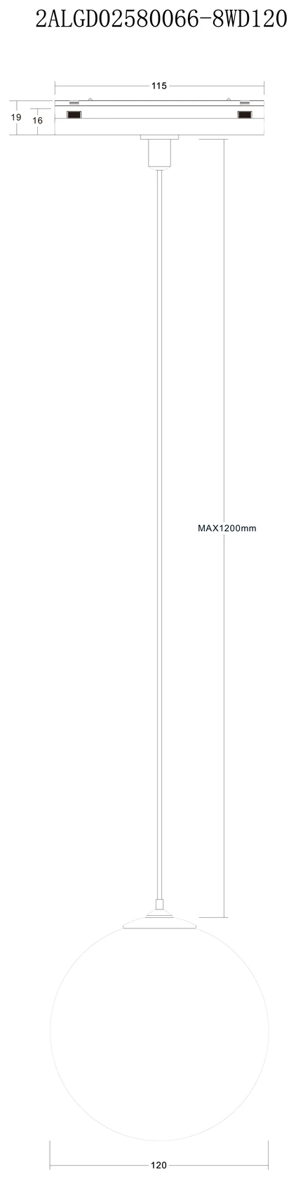Trace Pendant Globe 66 8W · 120mm (QV 15200-327) — view 3