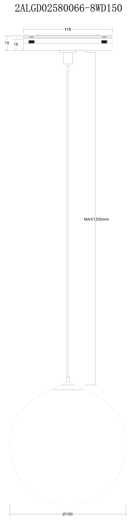 Trace Pendant Globe 66 8W · 150mm (QV 15200-329) — view 3