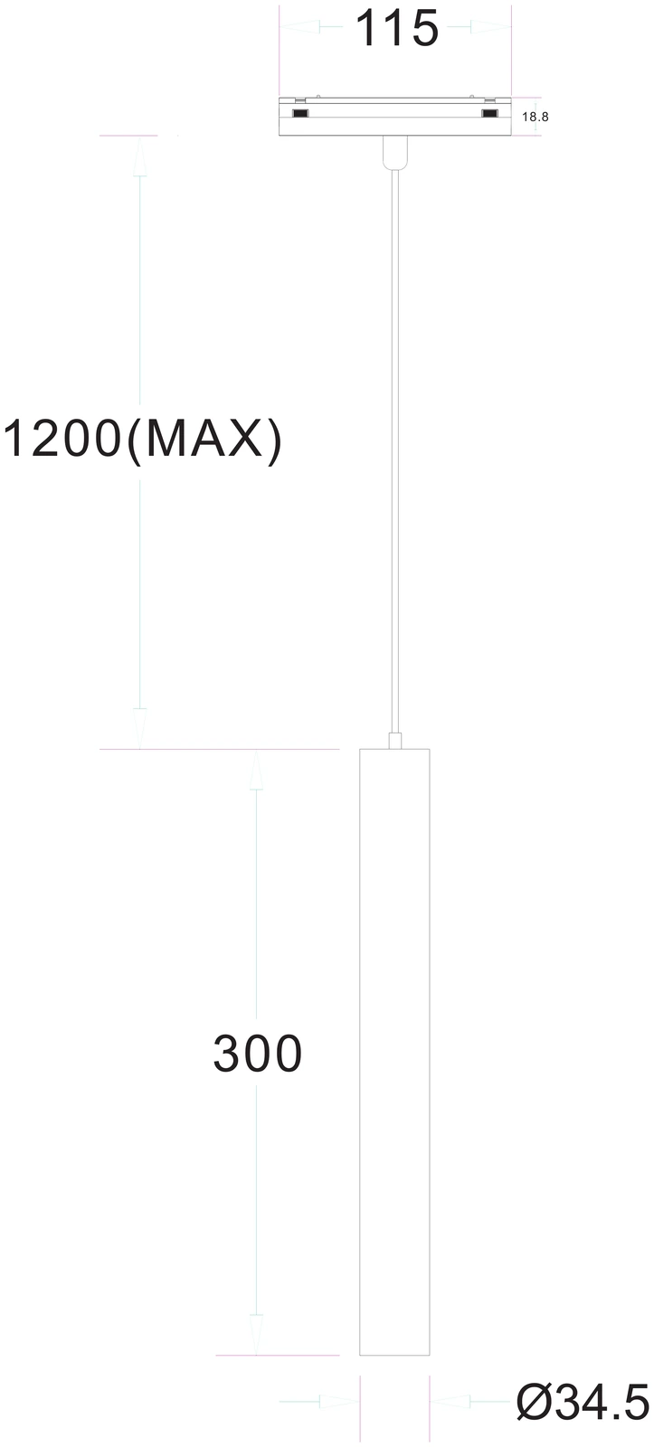 Trace Pendant Spot 25 10W · 300mm (QV 15200-269) — view 3